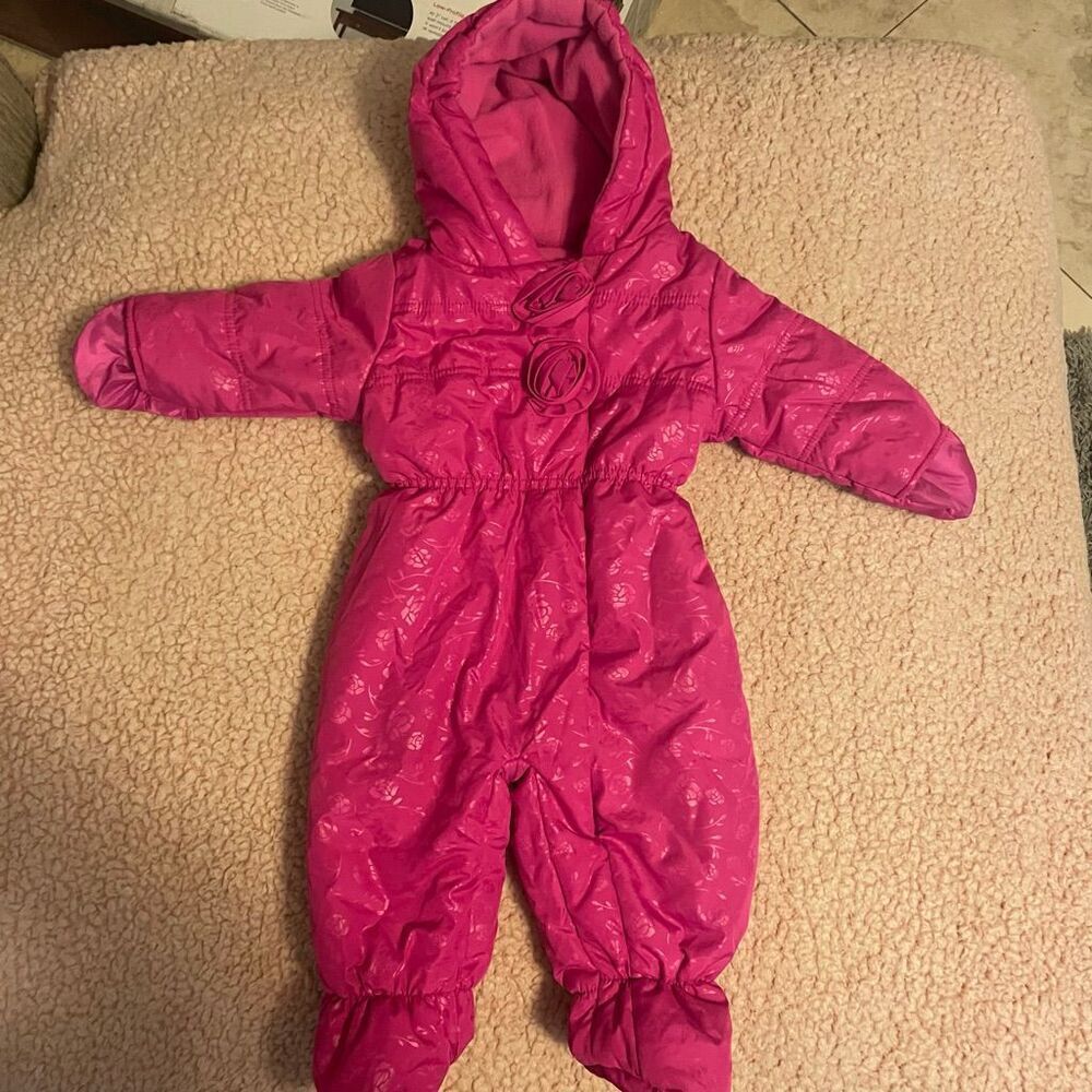 6-9m pink rosette Rothschild snow suit winter cold weather
